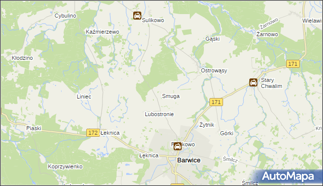 mapa Smuga gmina Barwice, Smuga gmina Barwice na mapie Targeo