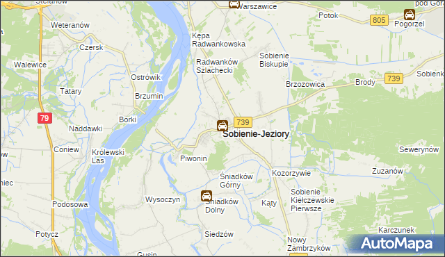 mapa Sobienie-Jeziory, Sobienie-Jeziory na mapie Targeo