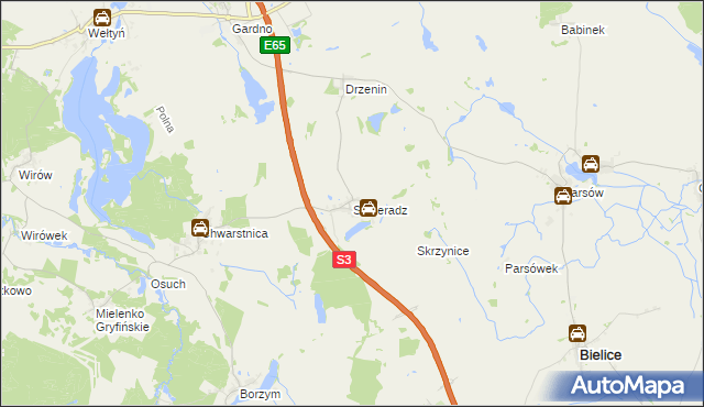 mapa Sobieradz gmina Gryfino, Sobieradz gmina Gryfino na mapie Targeo