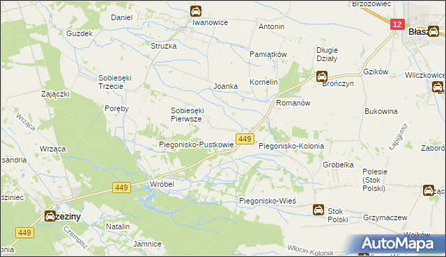 mapa Sobiesęki gmina Brzeziny, Sobiesęki gmina Brzeziny na mapie Targeo