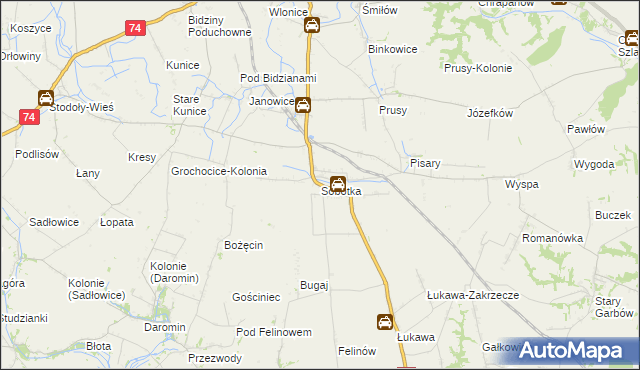 mapa Sobótka gmina Ożarów, Sobótka gmina Ożarów na mapie Targeo