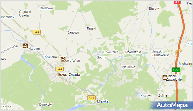 mapa Sochy gmina Iłowo-Osada, Sochy gmina Iłowo-Osada na mapie Targeo