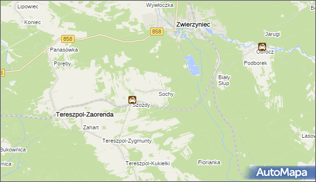 mapa Sochy gmina Zwierzyniec, Sochy gmina Zwierzyniec na mapie Targeo