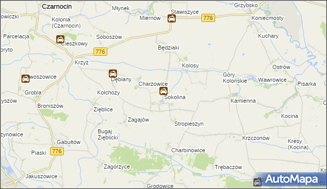 mapa Sokolina, Sokolina na mapie Targeo