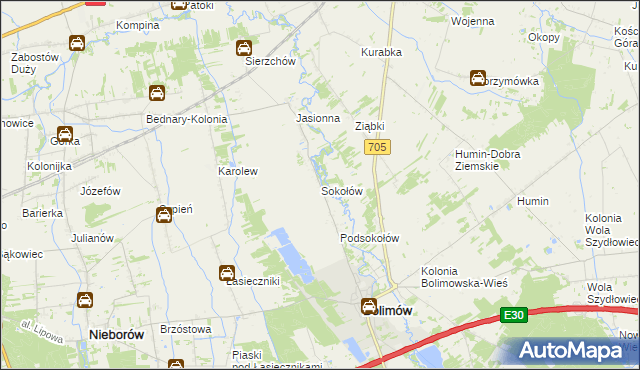 mapa Sokołów gmina Bolimów, Sokołów gmina Bolimów na mapie Targeo