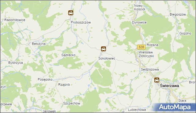 mapa Sokołowiec, Sokołowiec na mapie Targeo
