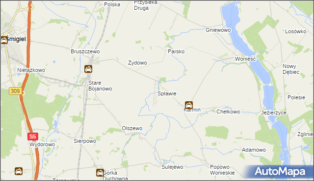 mapa Spławie gmina Śmigiel, Spławie gmina Śmigiel na mapie Targeo