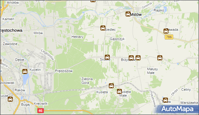 mapa Srocko gmina Mstów, Srocko gmina Mstów na mapie Targeo