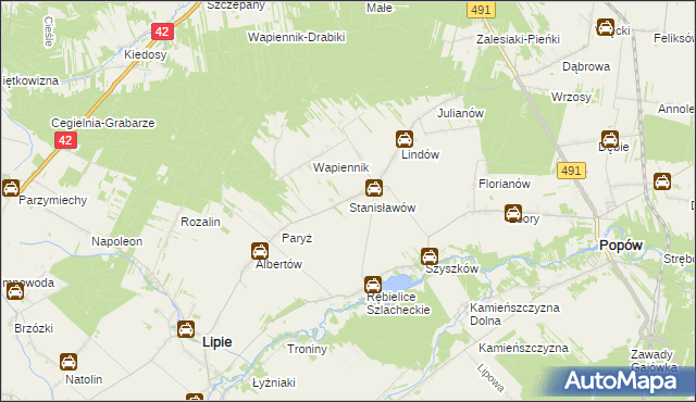 mapa Stanisławów gmina Lipie, Stanisławów gmina Lipie na mapie Targeo