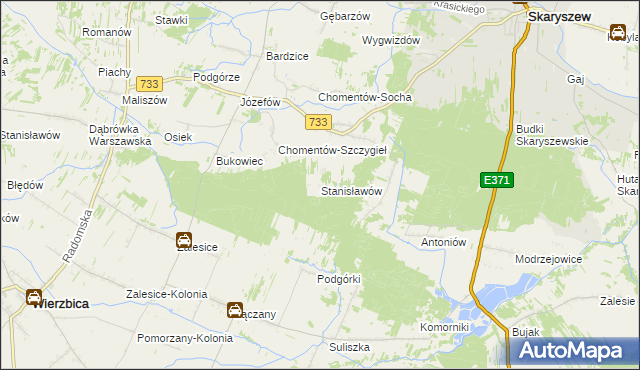 mapa Stanisławów gmina Skaryszew, Stanisławów gmina Skaryszew na mapie Targeo