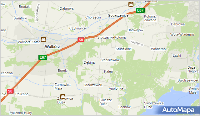 mapa Stanisławów gmina Wolbórz, Stanisławów gmina Wolbórz na mapie Targeo