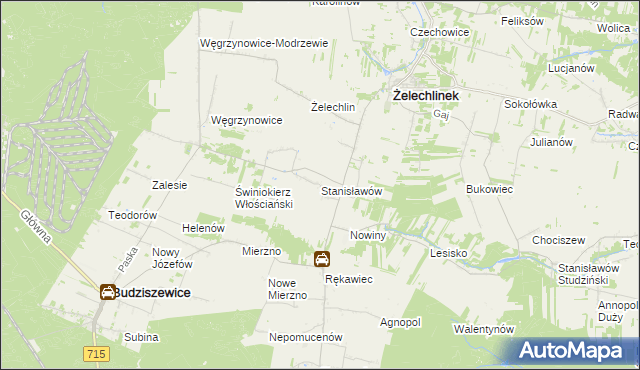 mapa Stanisławów gmina Żelechlinek, Stanisławów gmina Żelechlinek na mapie Targeo