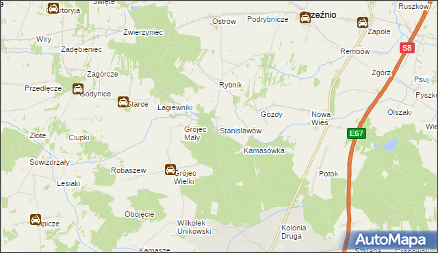 mapa Stanisławów gmina Złoczew, Stanisławów gmina Złoczew na mapie Targeo