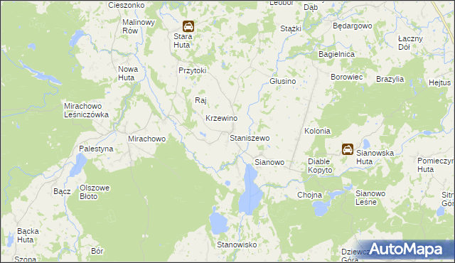 mapa Staniszewo gmina Kartuzy, Staniszewo gmina Kartuzy na mapie Targeo