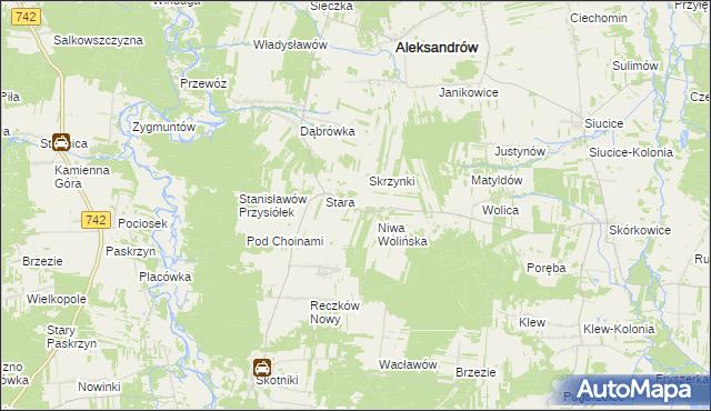 mapa Stara Kolonia gmina Aleksandrów, Stara Kolonia gmina Aleksandrów na mapie Targeo