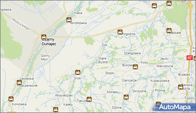 mapa Stare Bystre, Stare Bystre na mapie Targeo