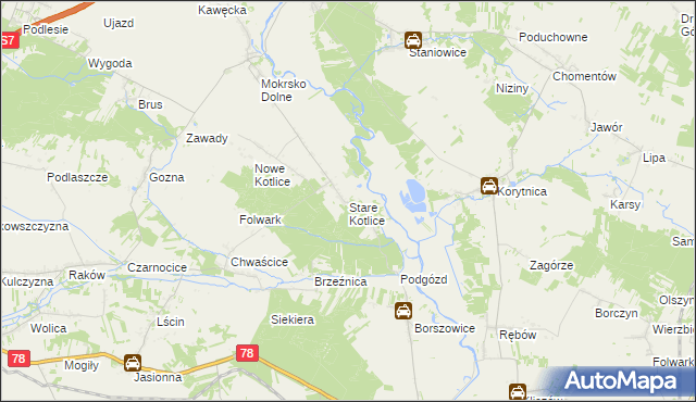 mapa Stare Kotlice, Stare Kotlice na mapie Targeo