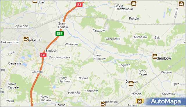 mapa Stary Kraszew, Stary Kraszew na mapie Targeo