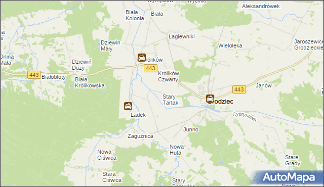 mapa Stary Tartak gmina Grodziec, Stary Tartak gmina Grodziec na mapie Targeo