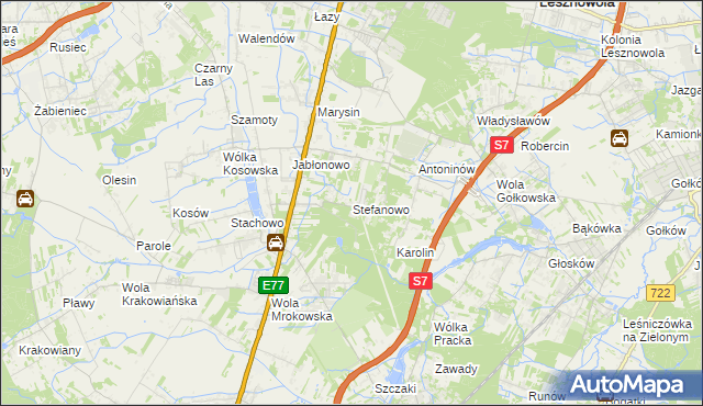 mapa Stefanowo gmina Lesznowola, Stefanowo gmina Lesznowola na mapie Targeo