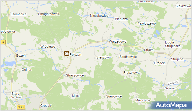 mapa Stęszów gmina Wołów, Stęszów gmina Wołów na mapie Targeo