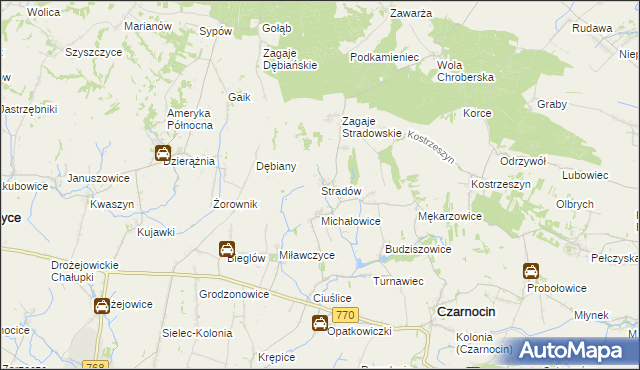 mapa Stradów gmina Czarnocin, Stradów gmina Czarnocin na mapie Targeo