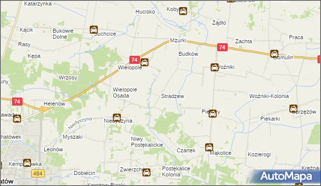 mapa Stradzew gmina Wola Krzysztoporska, Stradzew gmina Wola Krzysztoporska na mapie Targeo