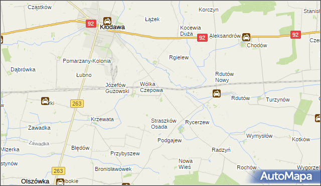 mapa Straszków gmina Kłodawa, Straszków gmina Kłodawa na mapie Targeo