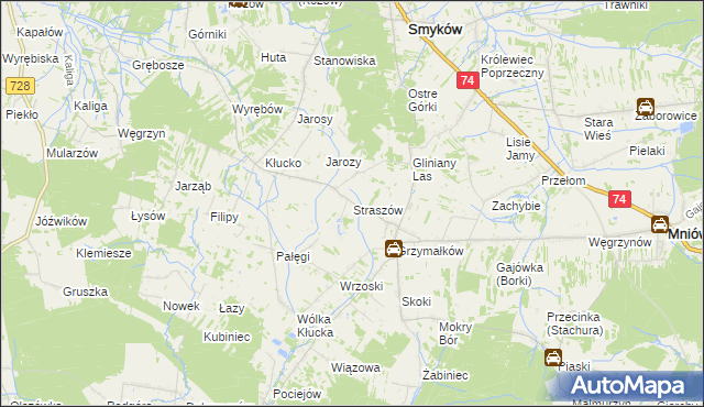 mapa Straszów gmina Mniów, Straszów gmina Mniów na mapie Targeo