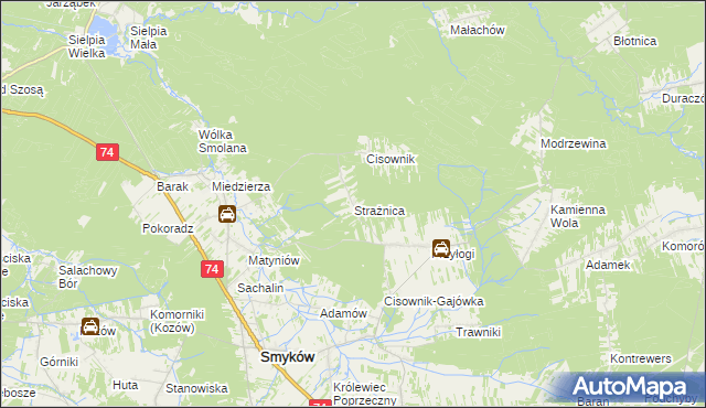 mapa Strażnica gmina Smyków, Strażnica gmina Smyków na mapie Targeo