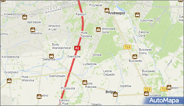 mapa Stróża gmina Andrespol, Stróża gmina Andrespol na mapie Targeo