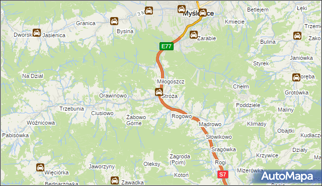 mapa Stróża gmina Pcim, Stróża gmina Pcim na mapie Targeo