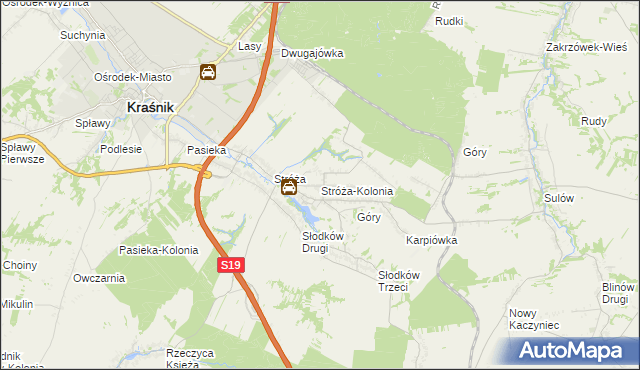 mapa Stróża-Kolonia, Stróża-Kolonia na mapie Targeo