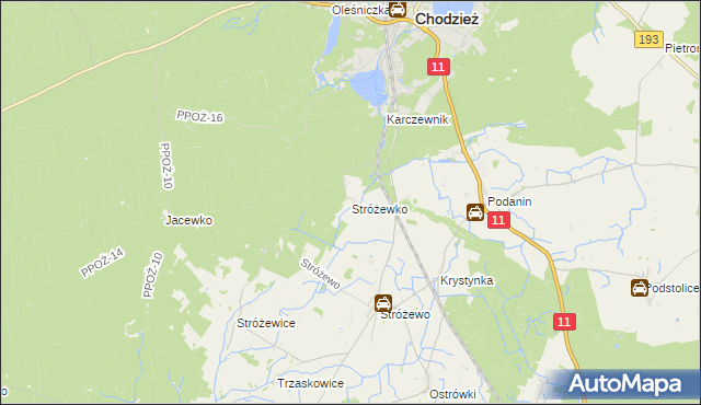 mapa Stróżewko gmina Chodzież, Stróżewko gmina Chodzież na mapie Targeo