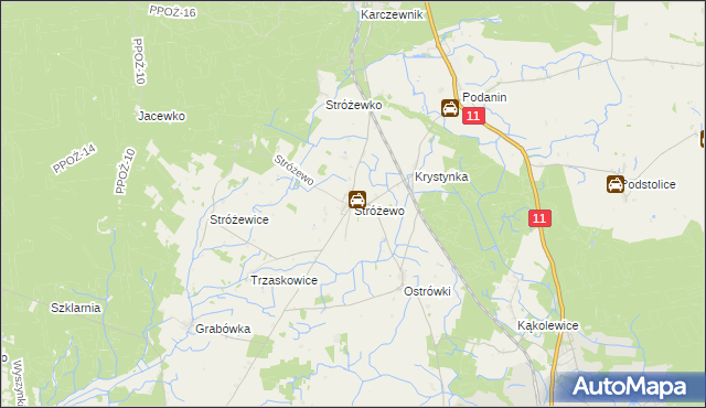 mapa Stróżewo gmina Chodzież, Stróżewo gmina Chodzież na mapie Targeo
