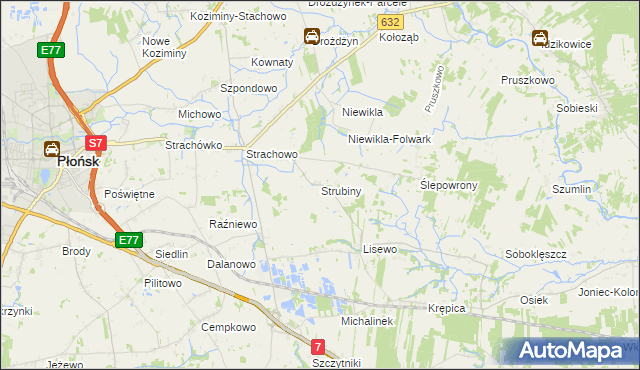 mapa Strubiny gmina Płońsk, Strubiny gmina Płońsk na mapie Targeo