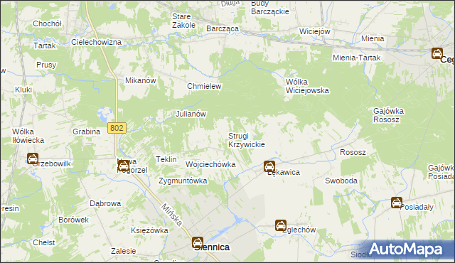 mapa Strugi Krzywickie, Strugi Krzywickie na mapie Targeo