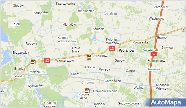 mapa Strzałków gmina Wolanów, Strzałków gmina Wolanów na mapie Targeo