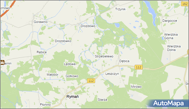 mapa Strzebielewo gmina Rymań, Strzebielewo gmina Rymań na mapie Targeo