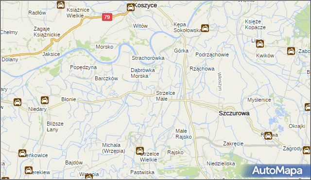 mapa Strzelce Małe gmina Szczurowa, Strzelce Małe gmina Szczurowa na mapie Targeo