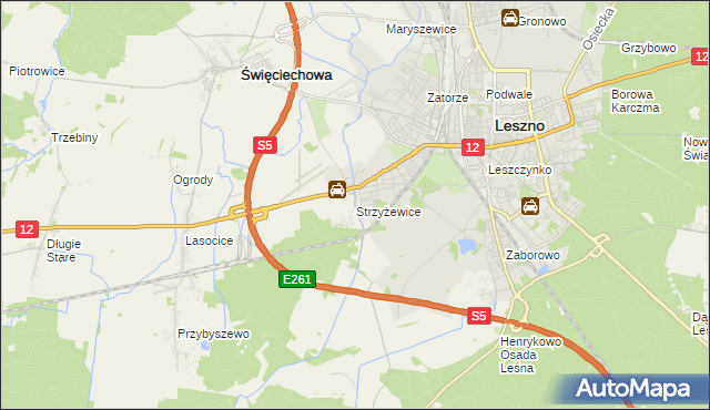 mapa Strzyżewice gmina Święciechowa, Strzyżewice gmina Święciechowa na mapie Targeo