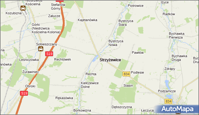 mapa Strzyżewice powiat lubelski, Strzyżewice powiat lubelski na mapie Targeo