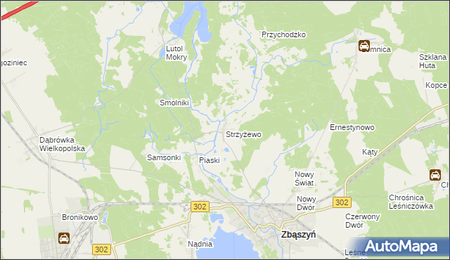 mapa Strzyżewo gmina Zbąszyń, Strzyżewo gmina Zbąszyń na mapie Targeo