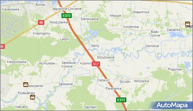 mapa Strzyżowice gmina Żyrzyn, Strzyżowice gmina Żyrzyn na mapie Targeo