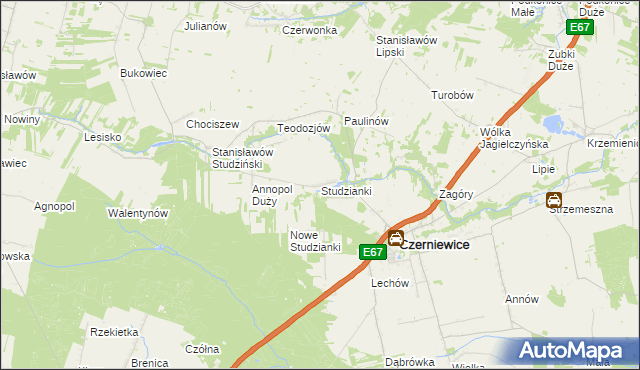 mapa Studzianki gmina Czerniewice, Studzianki gmina Czerniewice na mapie Targeo