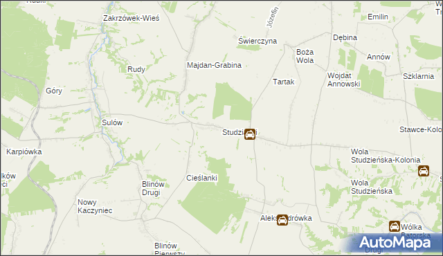 mapa Studzianki gmina Zakrzówek, Studzianki gmina Zakrzówek na mapie Targeo
