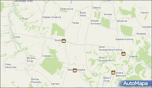 mapa Studzianki-Kolonia gmina Zakrzówek, Studzianki-Kolonia gmina Zakrzówek na mapie Targeo