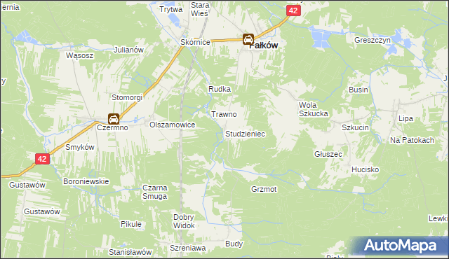 mapa Studzieniec gmina Fałków, Studzieniec gmina Fałków na mapie Targeo