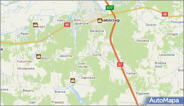 mapa Sucha gmina Białobrzegi, Sucha gmina Białobrzegi na mapie Targeo