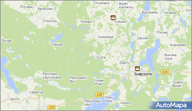 mapa Sucha gmina Sulęczyno, Sucha gmina Sulęczyno na mapie Targeo